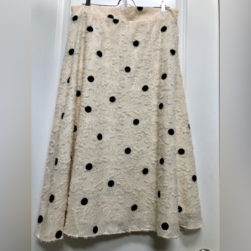 Anthropology Elegant Cream and Black Polka Dot Skirt